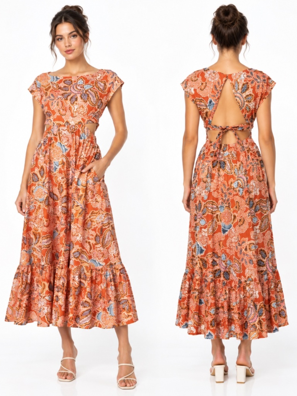 MISA -  Dana Mae‎ Cut‑Out Cotton Floral Maxi Dress